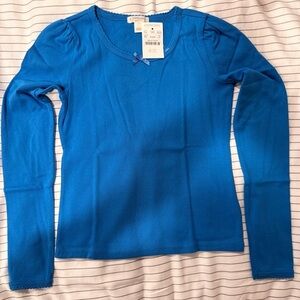 Crewcuts Girls' Puff-Sleeve Long Sleeve Pointelle Tee Barcelona Blue sizeM (8-9)